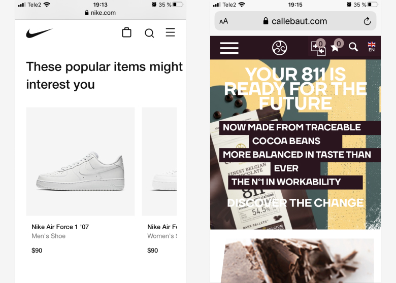 Nike's and Callebaut's websites
