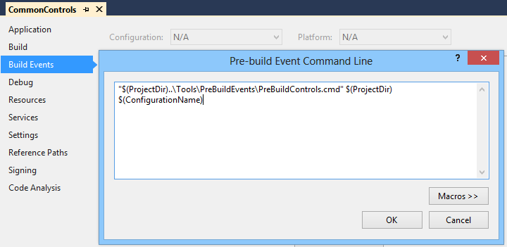 Pre-Build Event Command Line